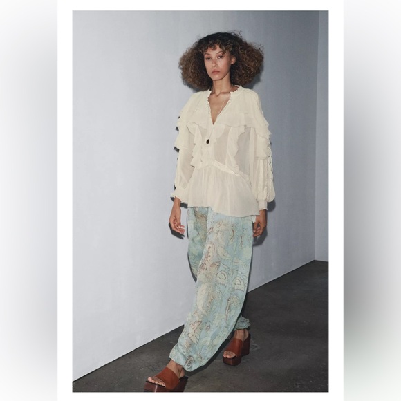 ZARA ZW COLLECTION LACE RUFFLE BLOUSE - Picture 5 of 10